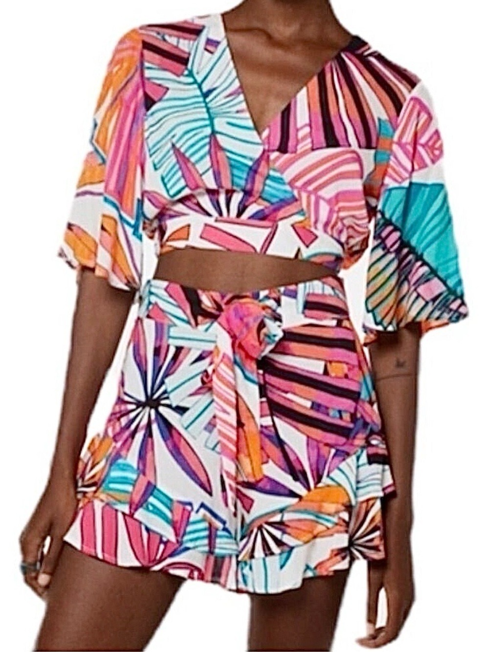 NWT Desigual Biarritz tropical floral bloomer shorts and cropped top set S/M